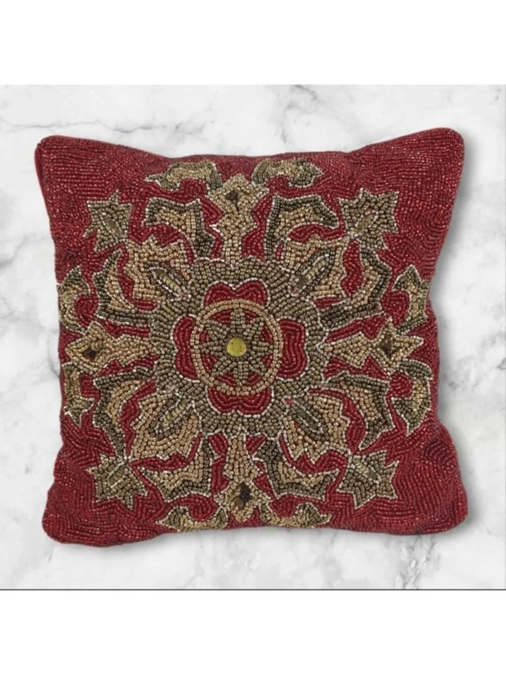 Pier 1 Imports Red Gold Beaded 12